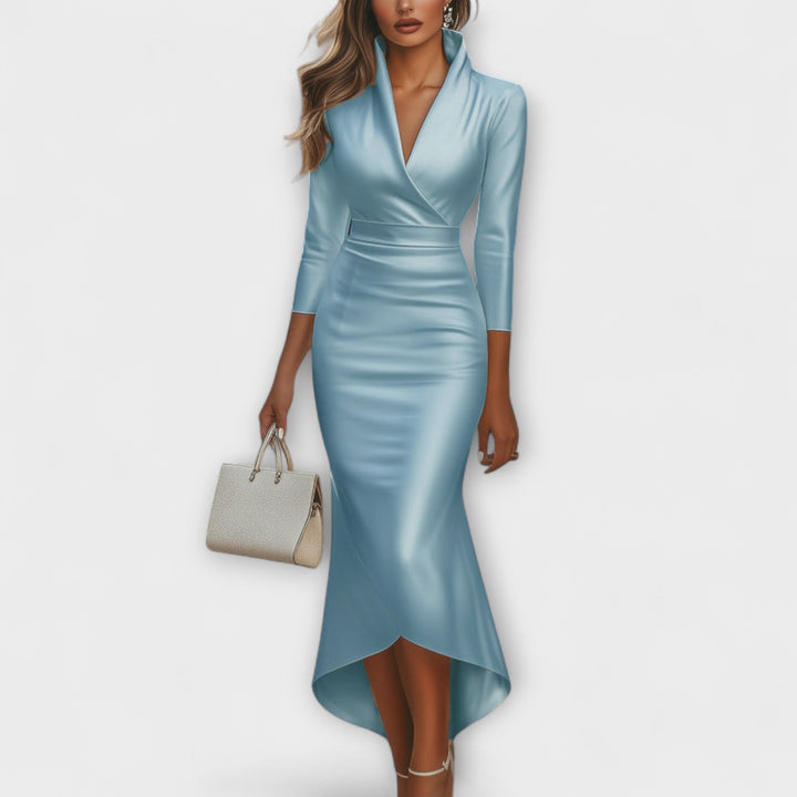 Rebecca ™ ｜ Elegantné biele saténové midi šaty s V-výstrihom