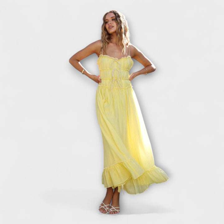 Celine ™ ｜ Rúškované bezrukávové midi šaty