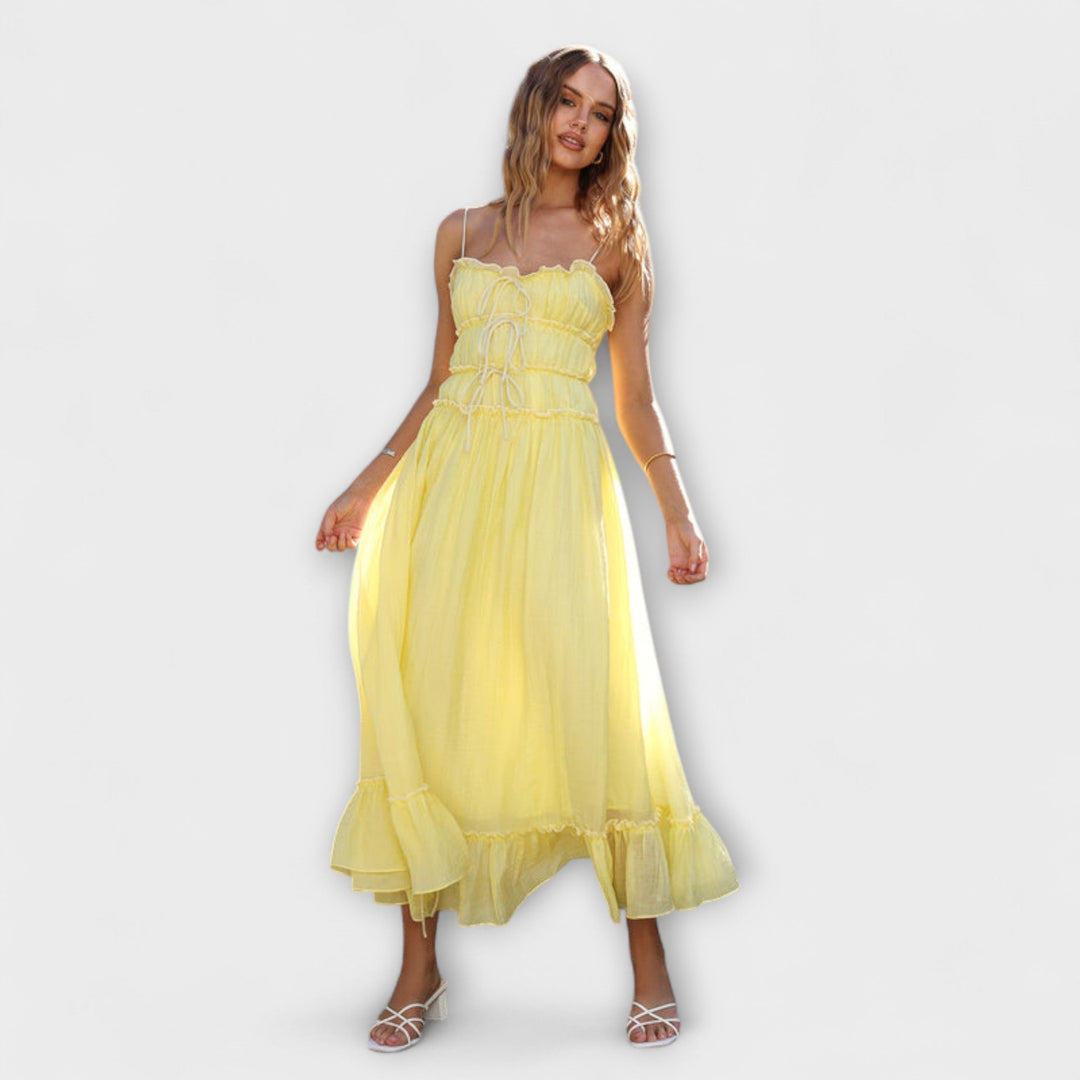 Celine ™ ｜ Rúškované bezrukávové midi šaty