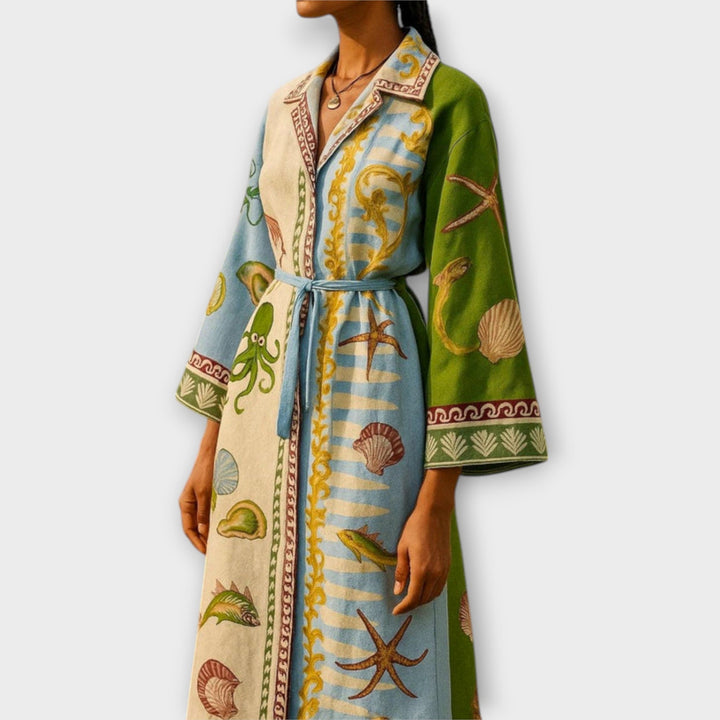 Jule ™ ｜ Tlačené Twill Midi Košeľové Šaty s Opaskom