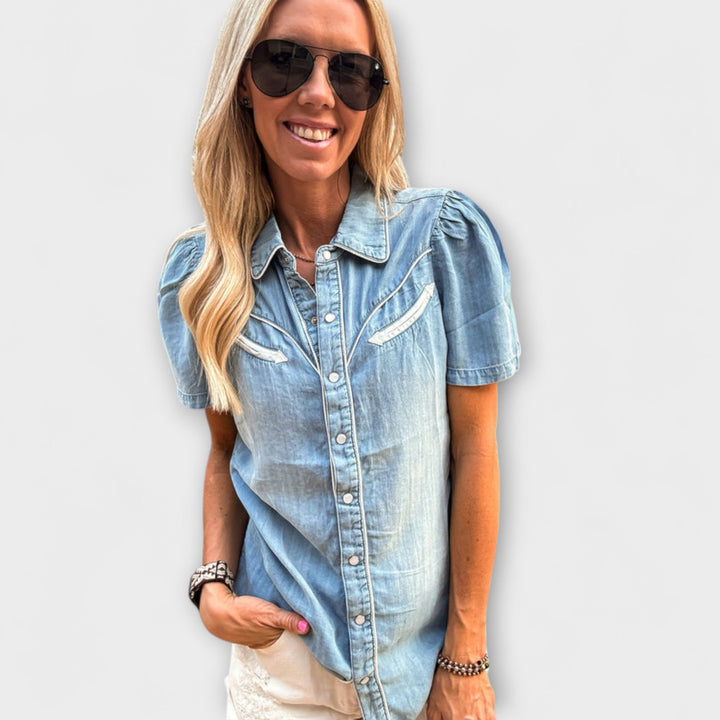 Jeseň™ ｜ Modré Booker Western Hemd s gombíkmi