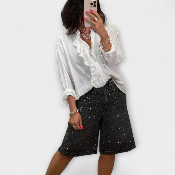 Amaris ™ ｜Bermudové šortky s kamienkovými ozdobami