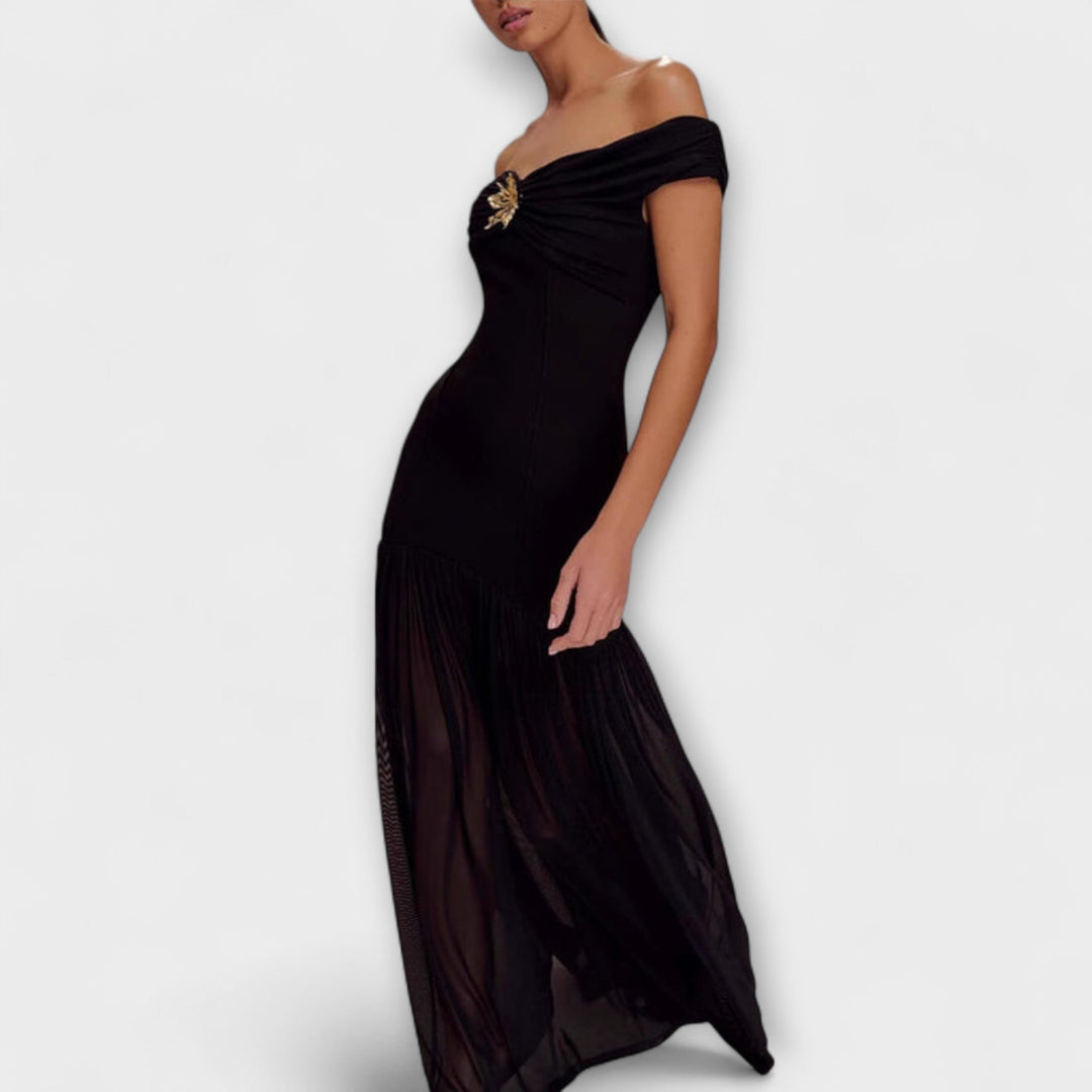 Maelie  ™ ｜ Štýlové bezramienkové bodycon maxi šaty s kvetinovými ozdobami