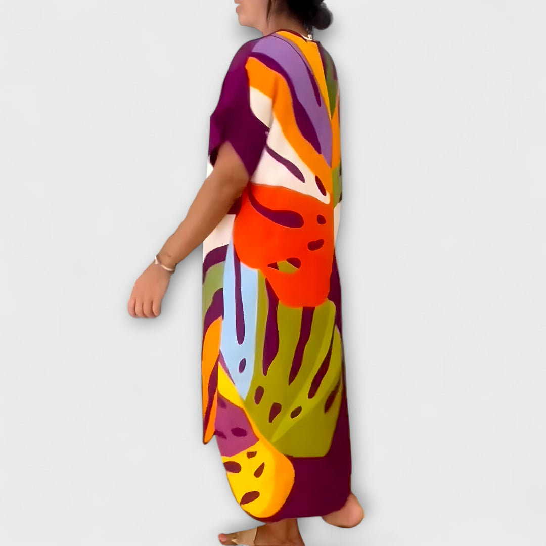 Roos ™ ｜ Uvoľnené šaty s farebným potlačou listov