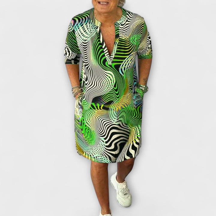 Liora ™ ｜ Pestré šaty s V-výstrihom