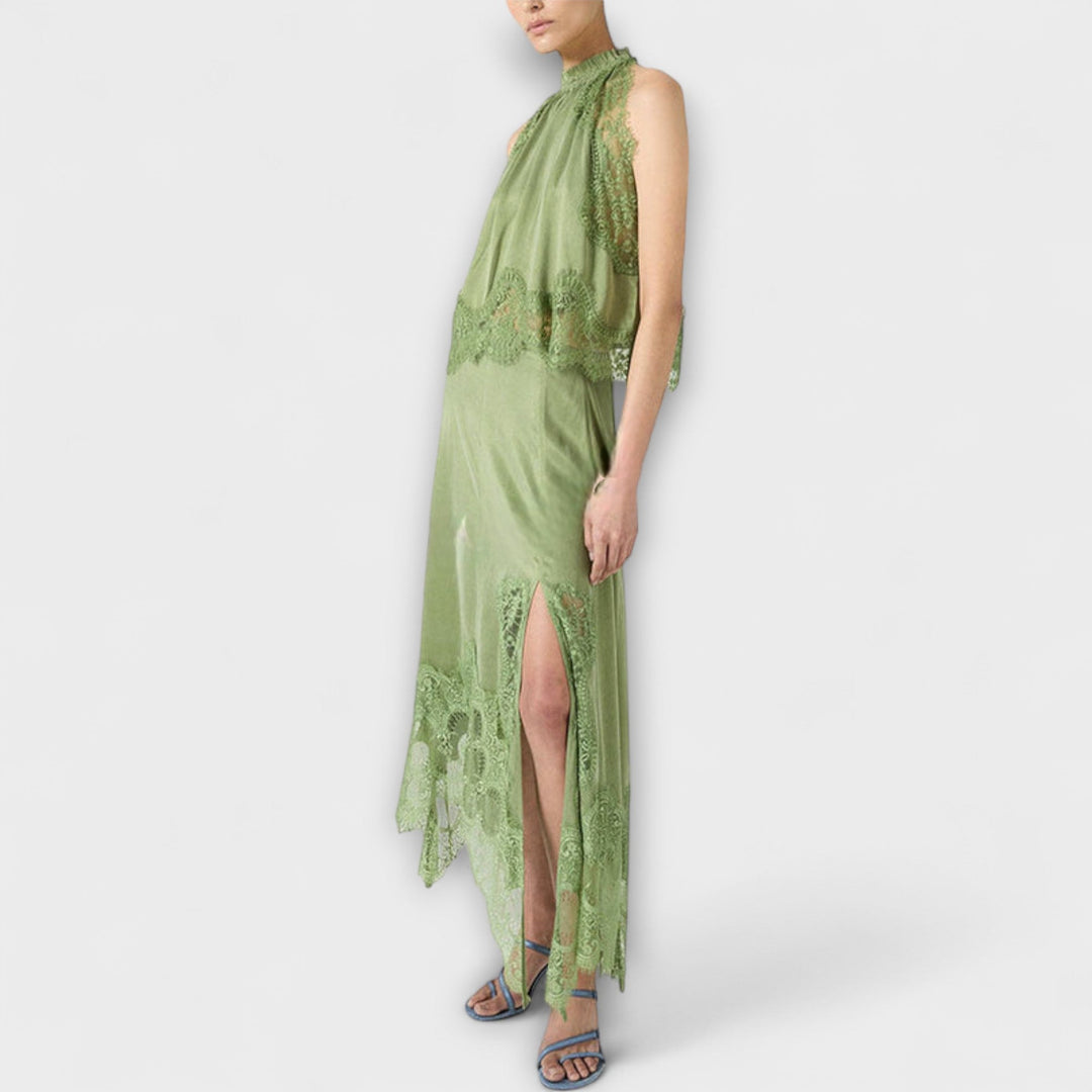 Kaia ™ ｜ Saténová blúzka s čipkovým lemom a plisovaným výstrihom v sade