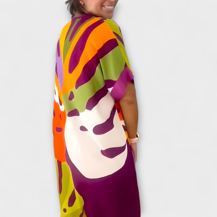 Roos ™ ｜ Uvoľnené šaty s farebným potlačou listov