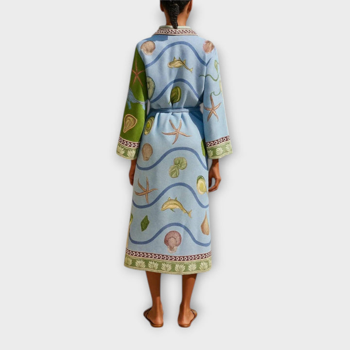 Jule ™ ｜ Tlačené Twill Midi Košeľové Šaty s Opaskom