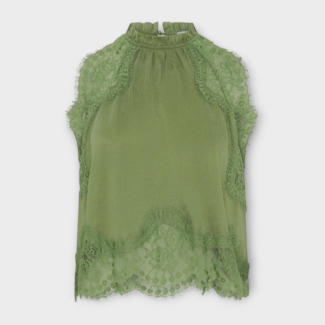 Kaia ™ ｜ Saténová blúzka s čipkovým lemom a plisovaným výstrihom v sade