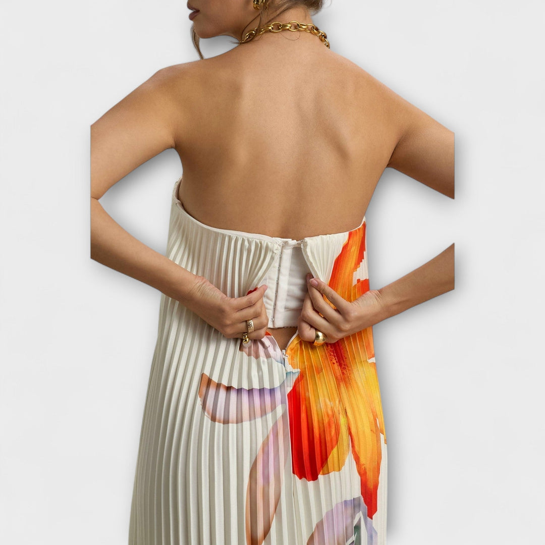 Michelle  ™ ｜ Maxi šaty Sweetheart v oranžovej kvetinovej