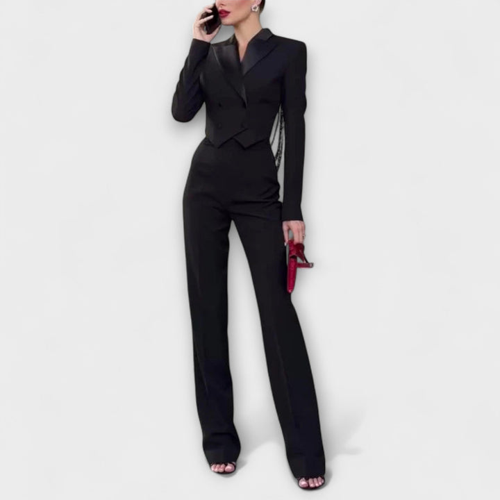 Noa ™ ｜ Čierny sako set s perličkami a odhaleným chrbtom