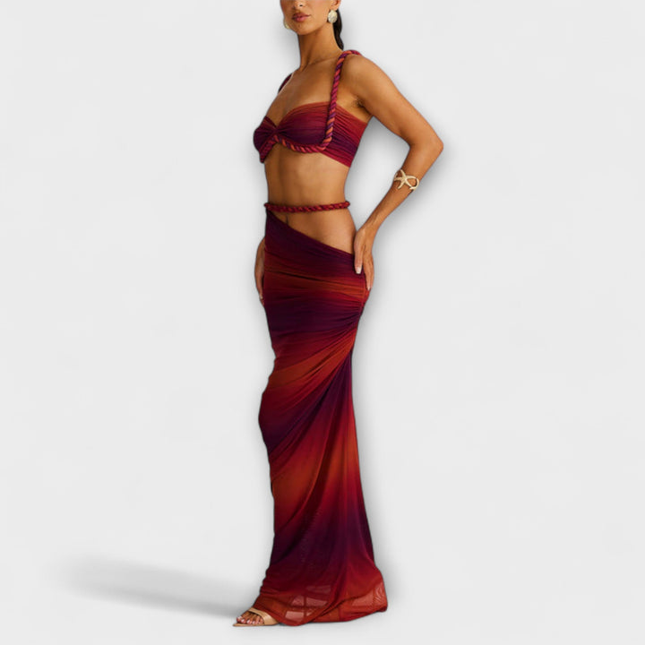 Jane ™ ｜ Štýlový gradient vrkoč crop top a overskirt duo