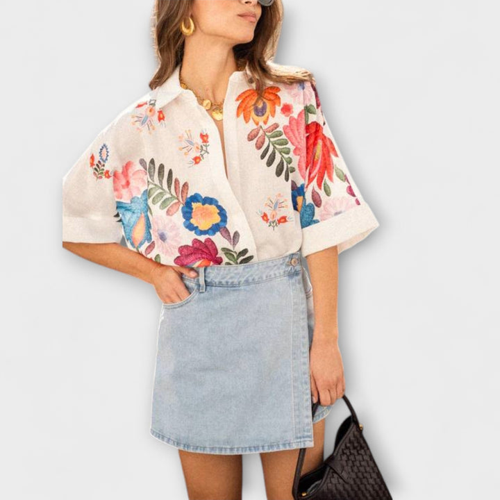 Ziva ™ ｜ Carla krátky rukáv s kvetinovým vzorom