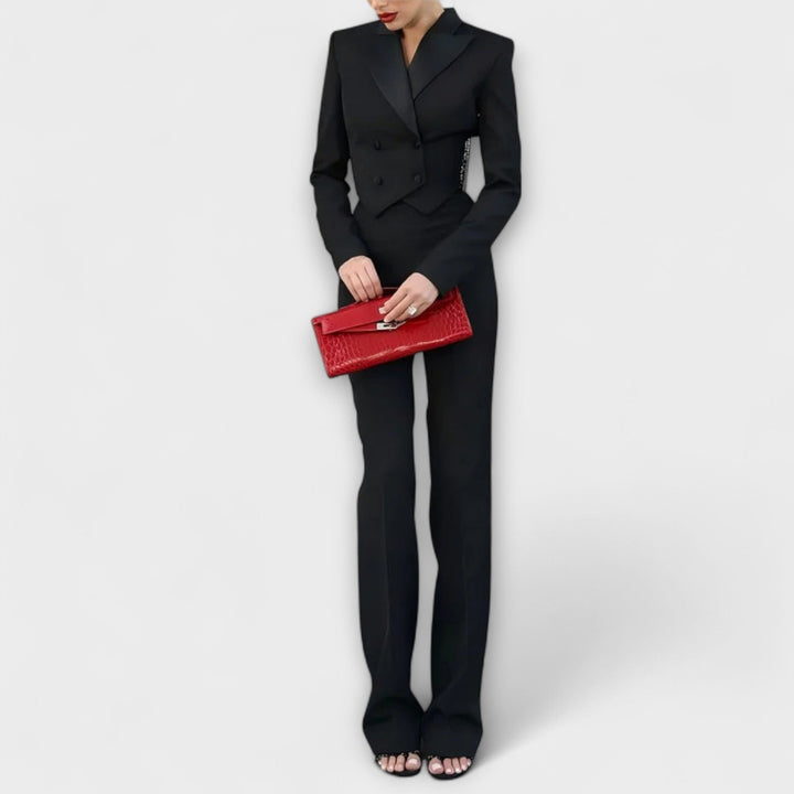 Noa ™ ｜ Čierny sako set s perličkami a odhaleným chrbtom