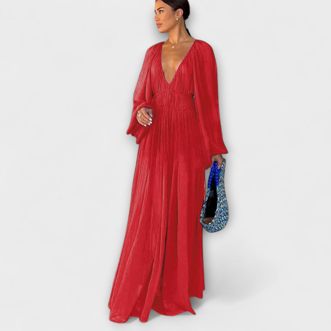 Evka ™ ｜Elegantné plisované šaty s dlhým rukávom