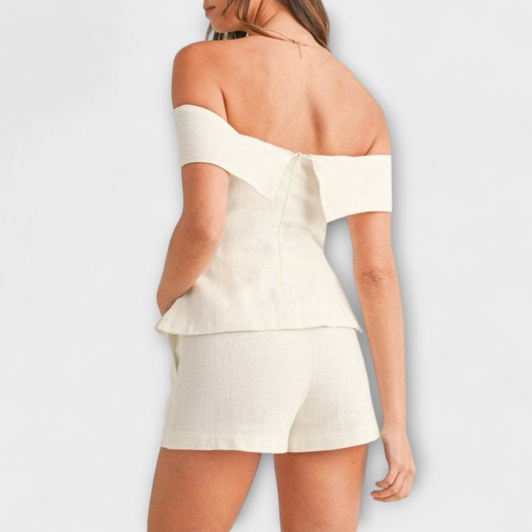 Olivia ™ ｜Biely bavlneno-ľanový dvojdielny set