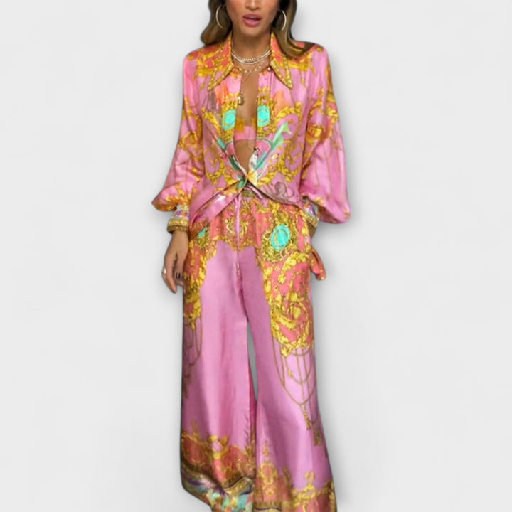 Sage ™ ｜ Uvoľnená košeľa s morskou pannou a elastické nohavice s vysokým pásom