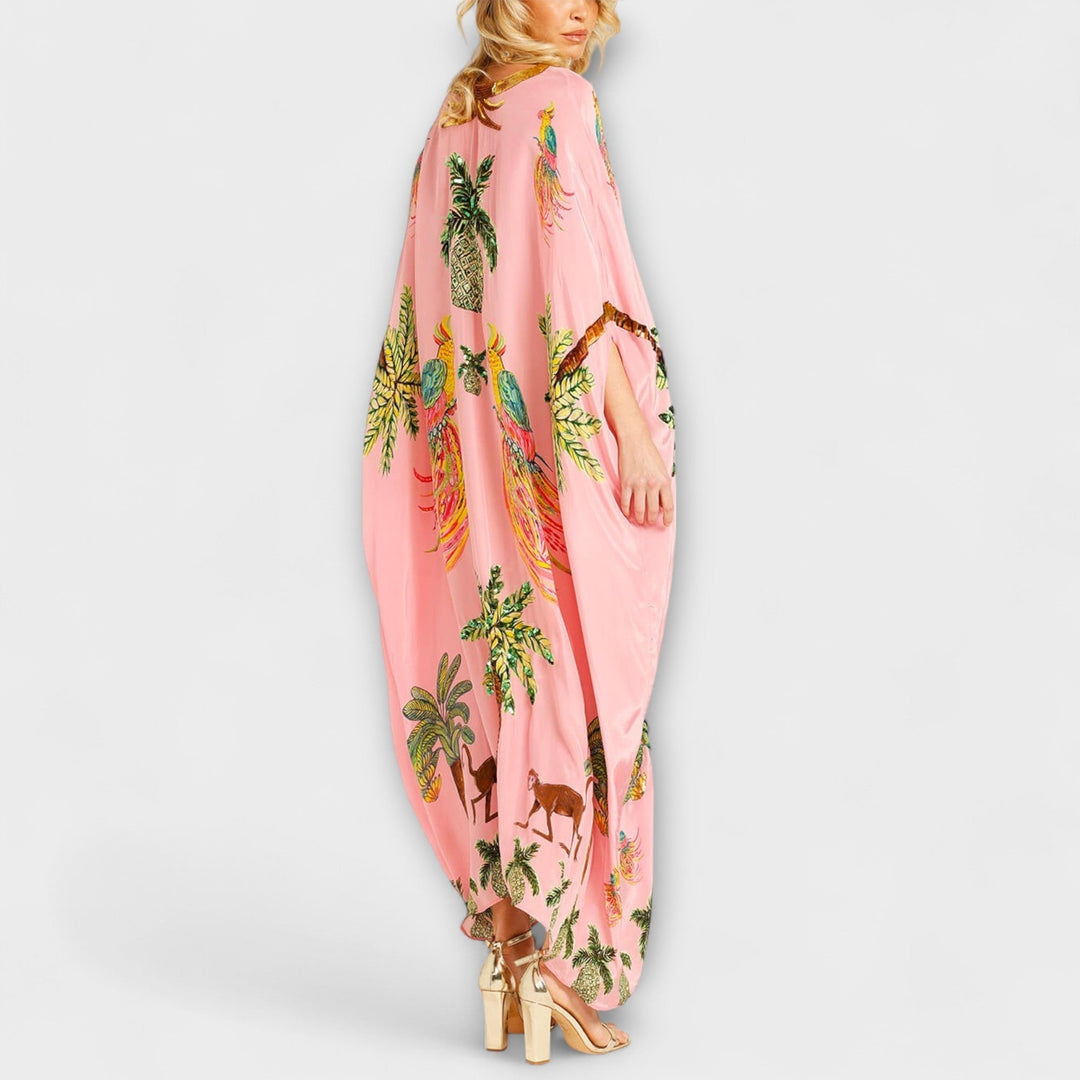 Cyntia ™ ｜  Výrazné šaty so šikmými ramienkami a potlačou kokosového stromu