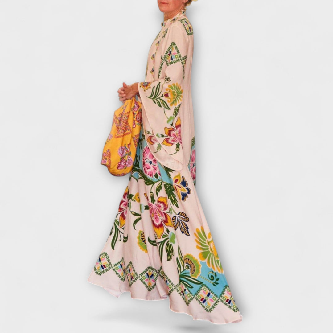 Lisa ™ ｜Elegantné maxikrásne šaty s kvetinovým potlačou a splývavým dizajnom