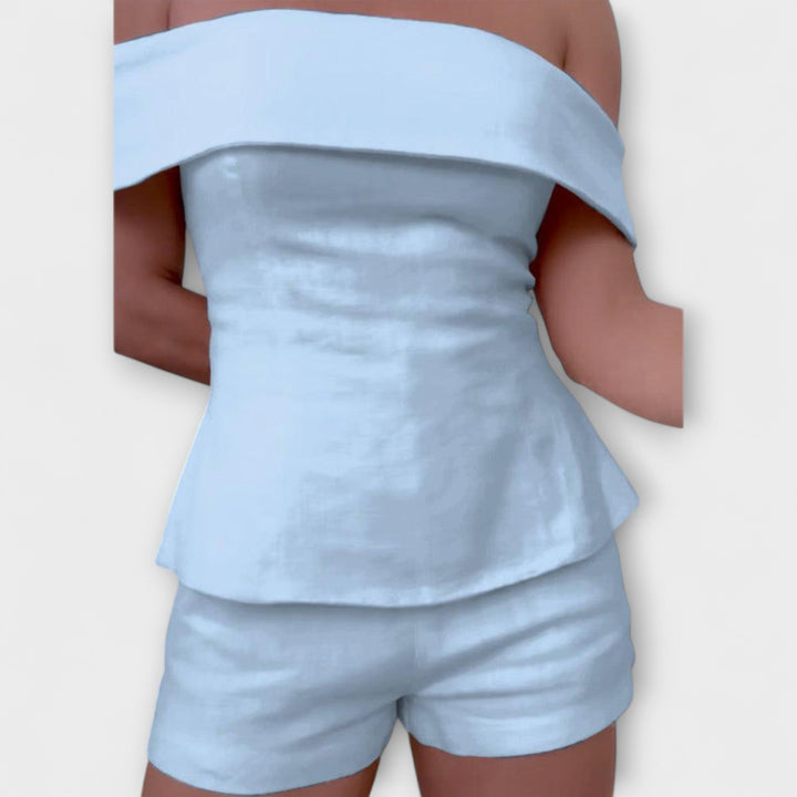 Olivia ™ ｜Biely bavlneno-ľanový dvojdielny set