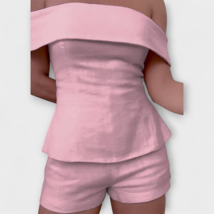 Olivia ™ ｜Biely bavlneno-ľanový dvojdielny set