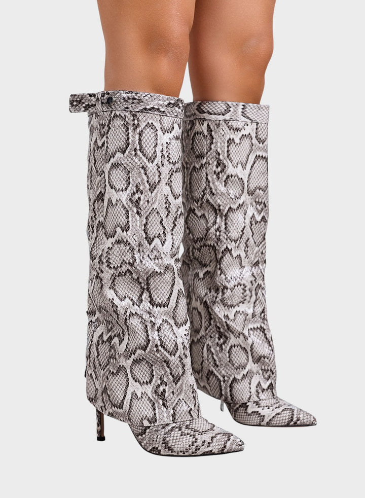 Katarína ™ ｜ Visoke čižmy s animal printom i tankom potpeticom