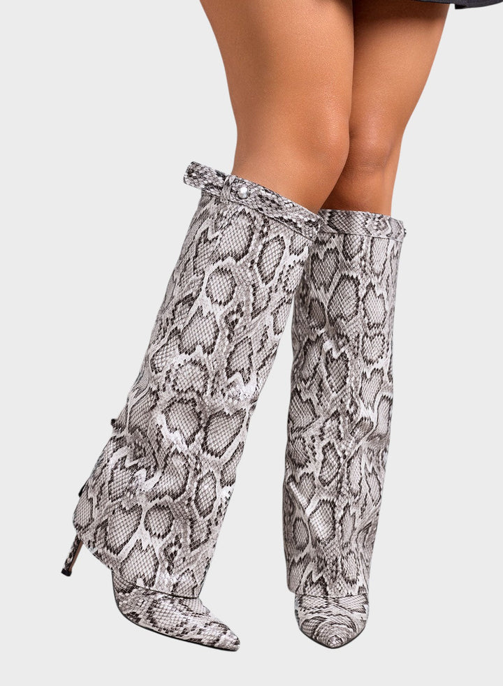 Katarína ™ ｜ Visoke čižmy s animal printom i tankom potpeticom
